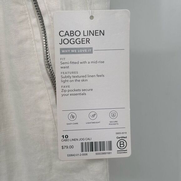 Athleta Cabo Linen Jogger Travel Pants In Calla Lilly Size 10 NWT - Picture 6 of 11